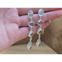 Echt zilveren oorbel stekers/ hangers met topaas